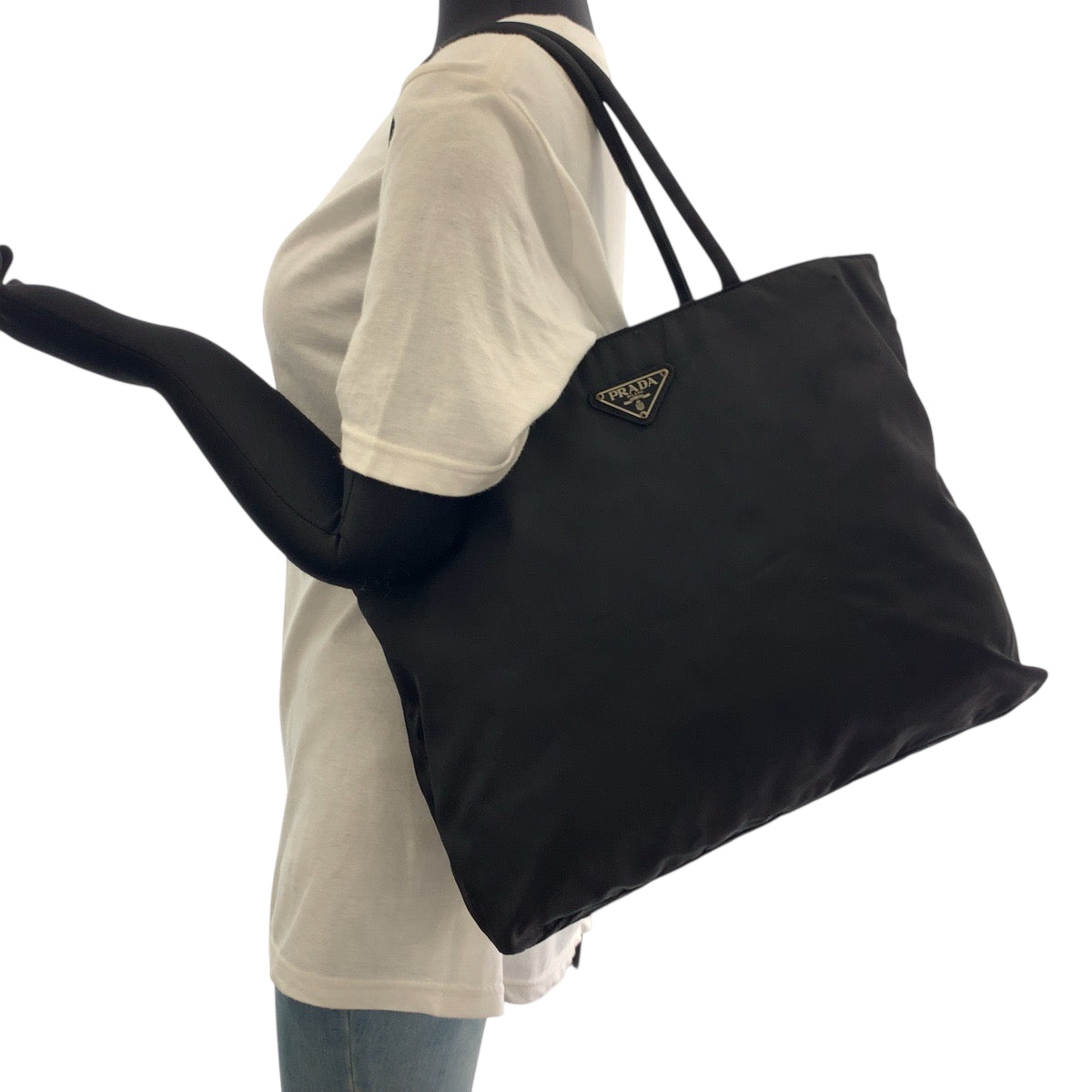 PRADA Tote Bag Nylon Black Silver Metal Test Triangle With logo