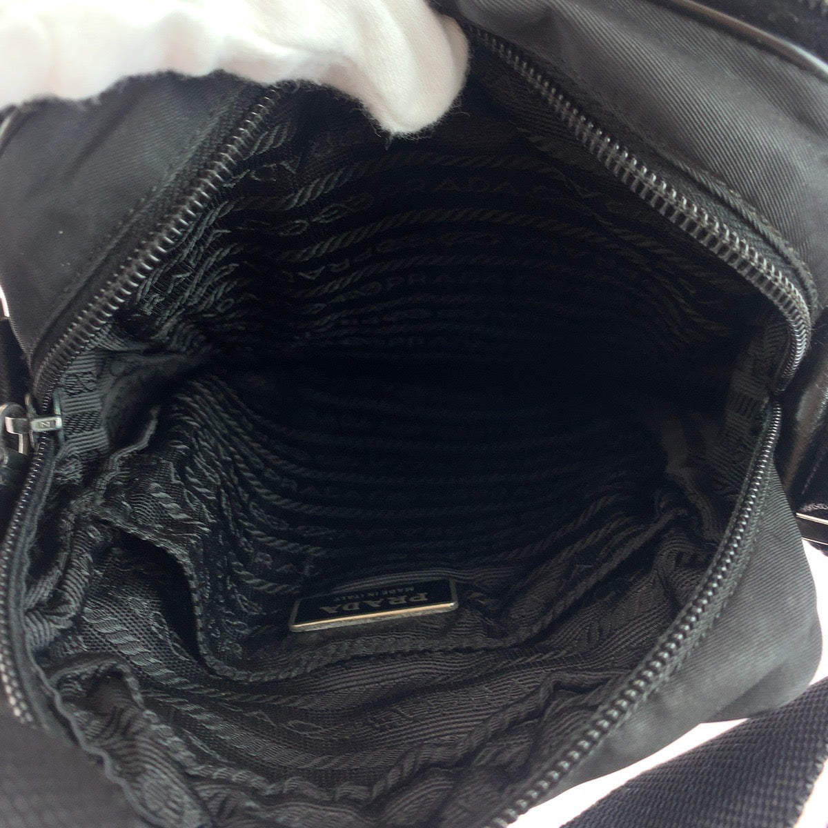 PRADA Shoulder Bag Nylon Black SilverMetal Test Triangle With logo