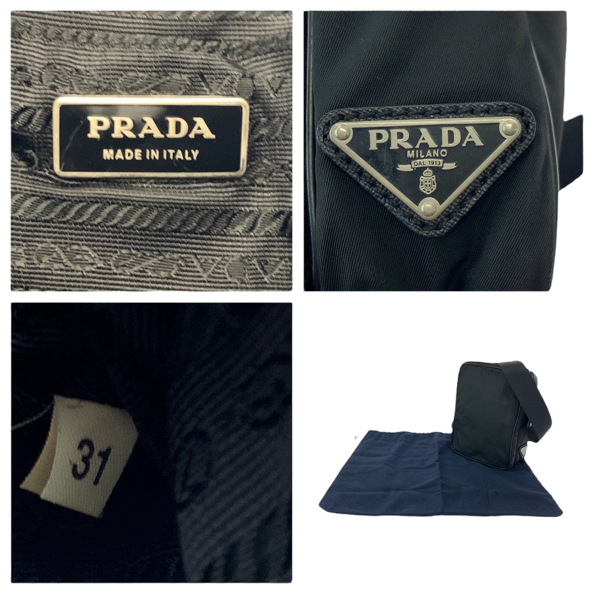 PRADA Shoulder Bag Nylon Black SilverMetal Test Triangle With logo