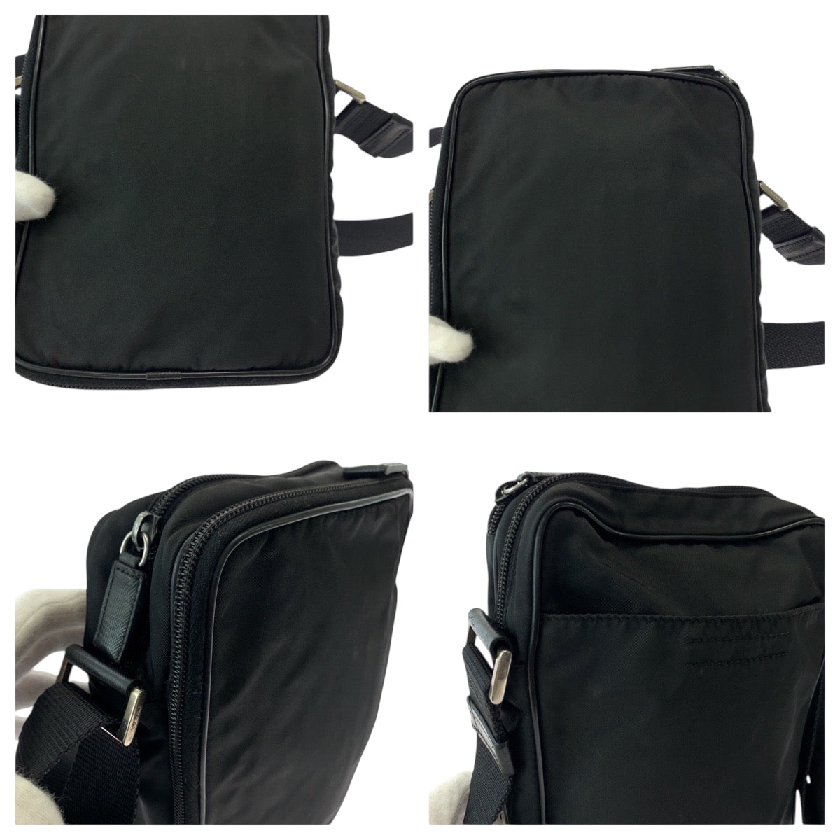 PRADA Shoulder Bag Nylon Black SilverMetal Test Triangle With logo