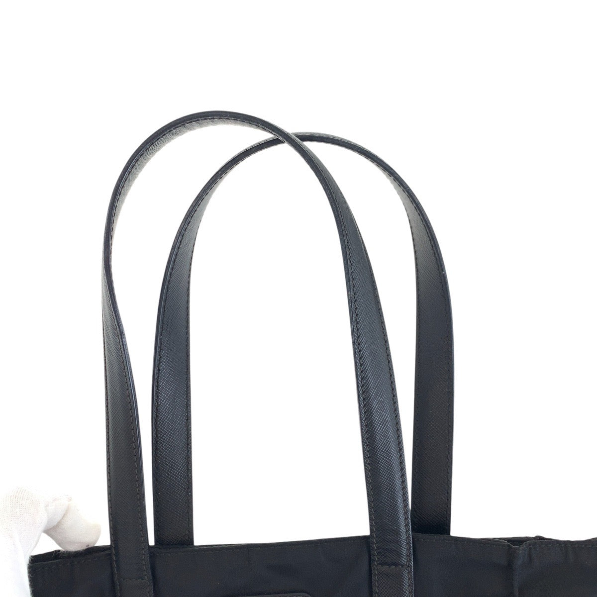 PRADA Tote Bag Nylon Black SilverMetal Testo Saffiano Triangle With logo