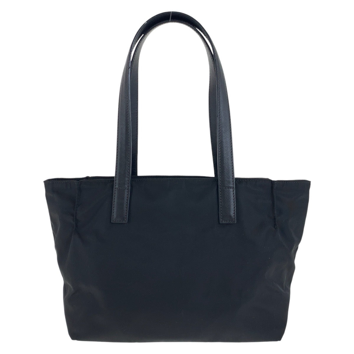 PRADA Tote Bag Nylon Black SilverMetal Testo Saffiano Triangle With logo