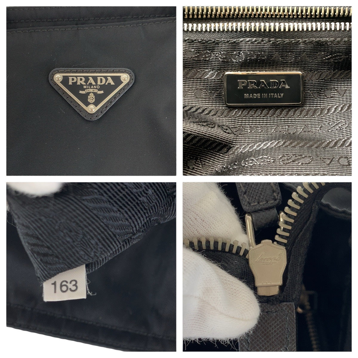 PRADA Tote Bag Nylon Black SilverMetal Testo Saffiano Triangle With logo