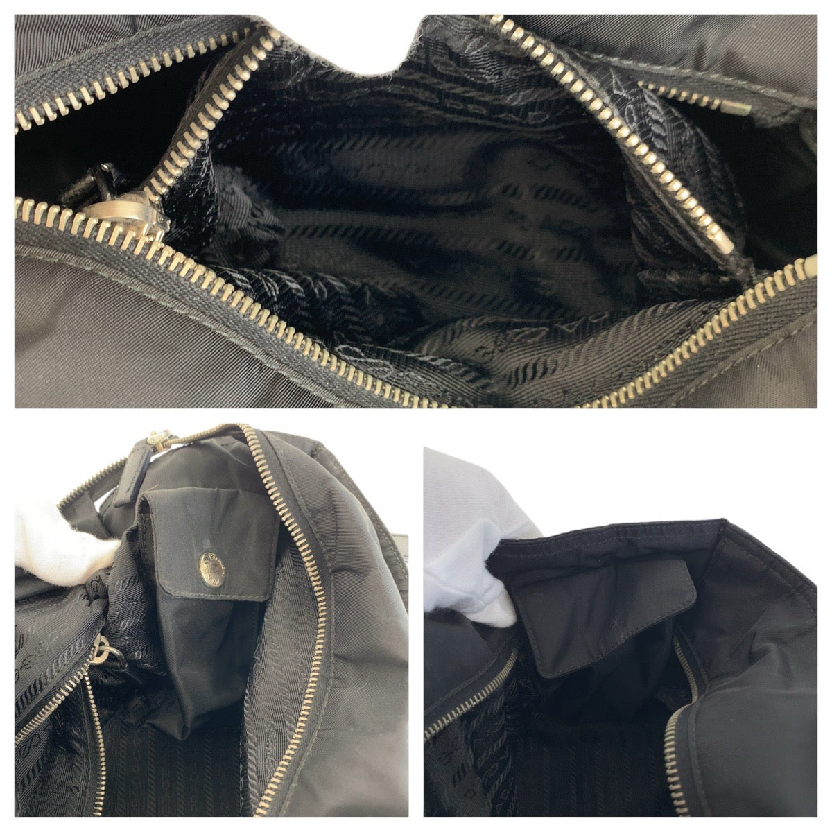 PRADA Tote Bag Nylon Black SilverMetal Testo Saffiano Triangle With logo