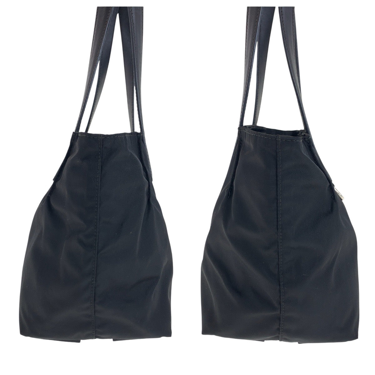 PRADA Tote Bag Nylon Black SilverMetal Testo Saffiano Triangle With logo