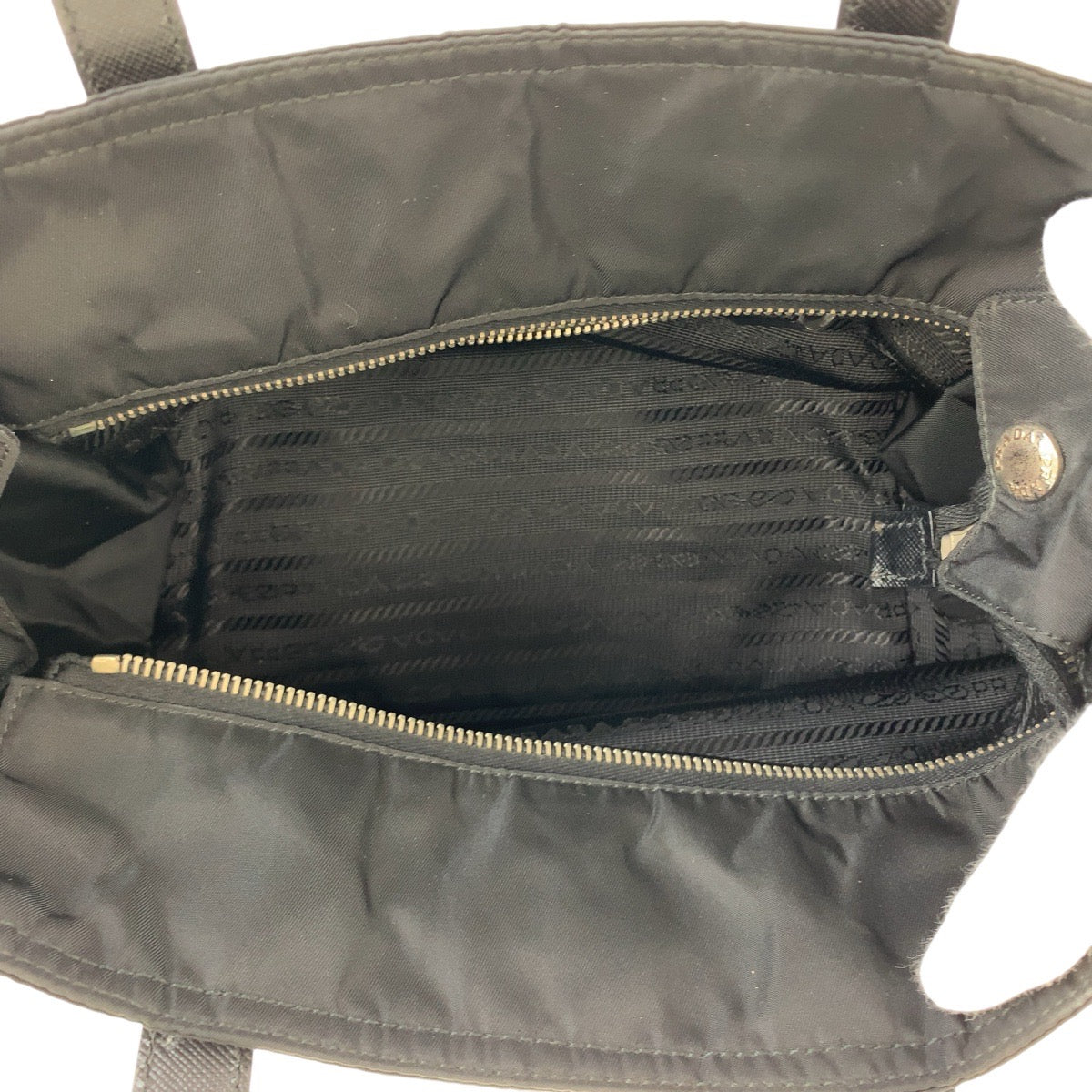 PRADA Tote Bag Nylon Black SilverMetal Testo Saffiano Triangle With logo