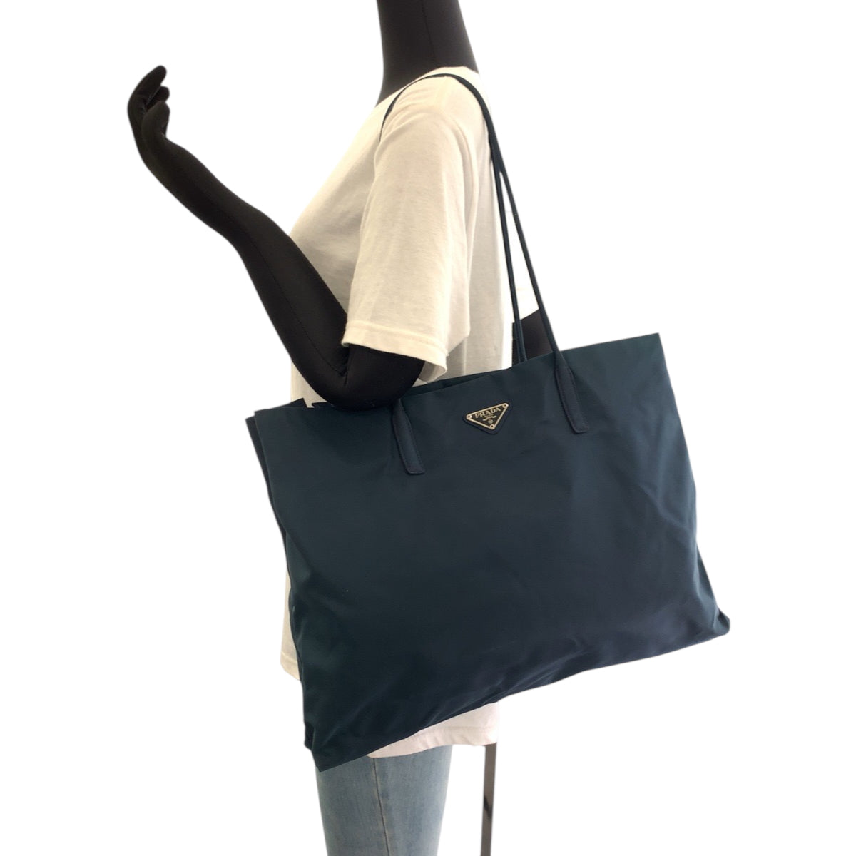 PRADA Tote Bag B7806 Nylon Green SilverMetal Tess Triangle With logo
