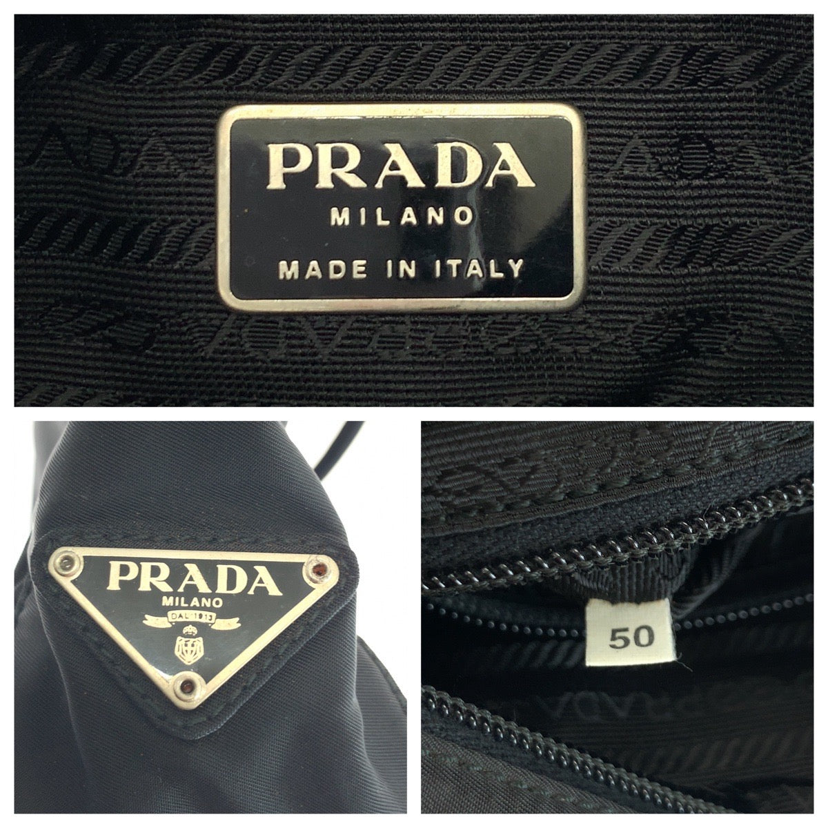 PRADA Tote Bag Nylon Black SilverMetal Test Triangle With logo