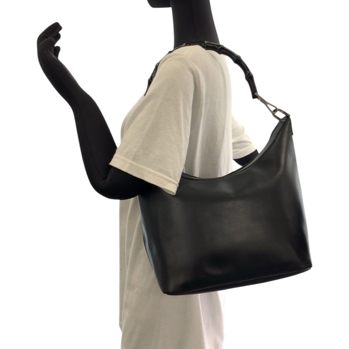 GUCCI Shoulder Bag 000 0531 leather Black SilverMetal Bamboo
