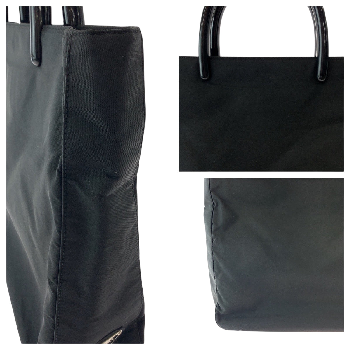 PRADA Tote Bag Nylon Black SilverMetal Test Triangle With logo