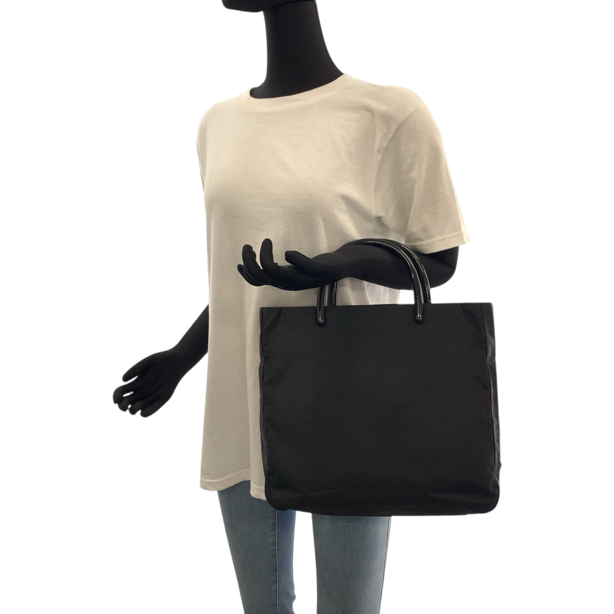 PRADA Tote Bag Nylon Black SilverMetal Test Triangle With logo