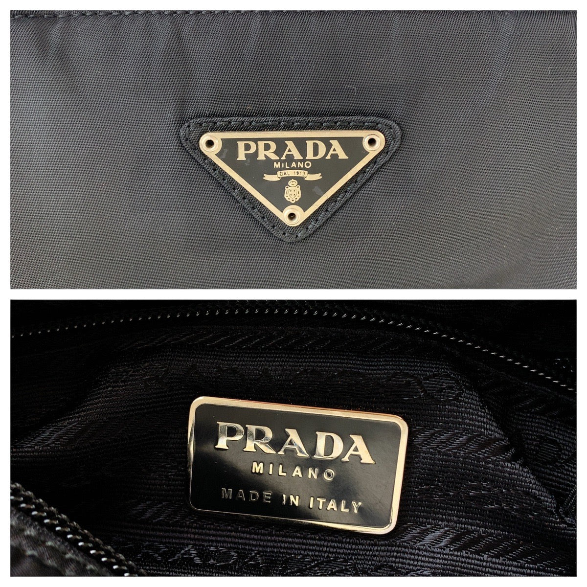 PRADA Tote Bag Nylon Black SilverMetal Test Triangle With logo