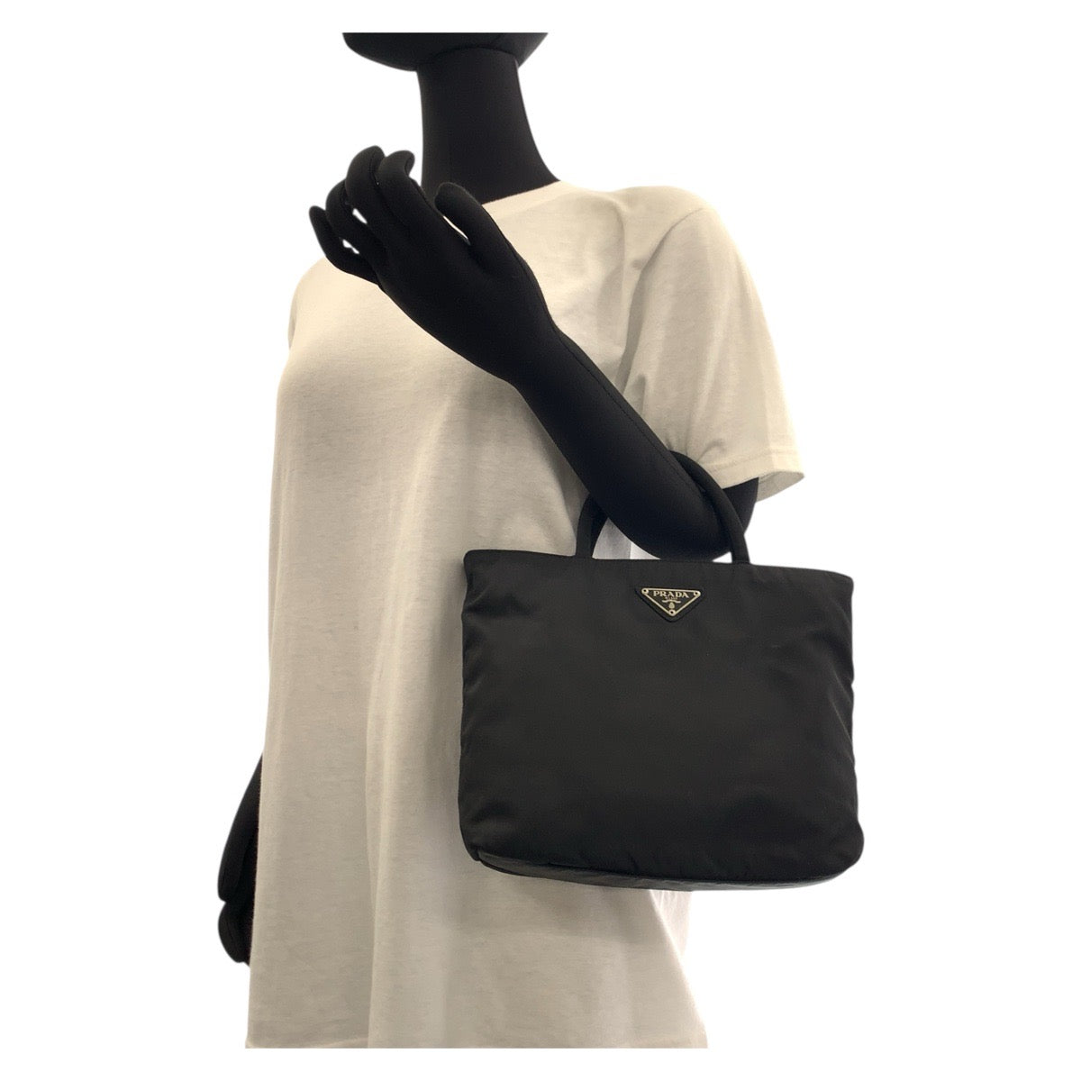 PRADA Tote Bag Nylon Black SilverMetal Test Triangle With logo