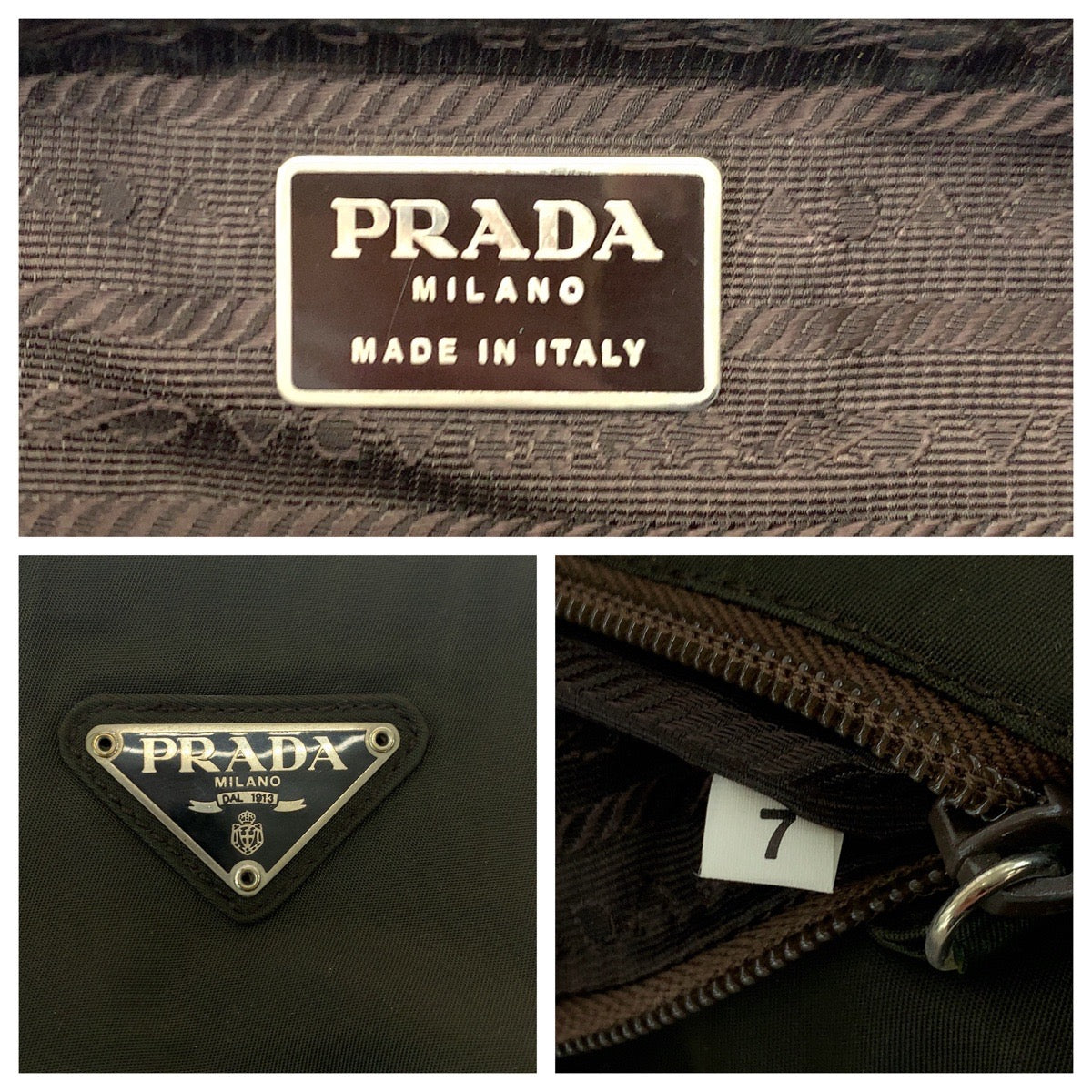PRADA Tote Bag Nylon Khaki SilverMetal Test Triangle With logo