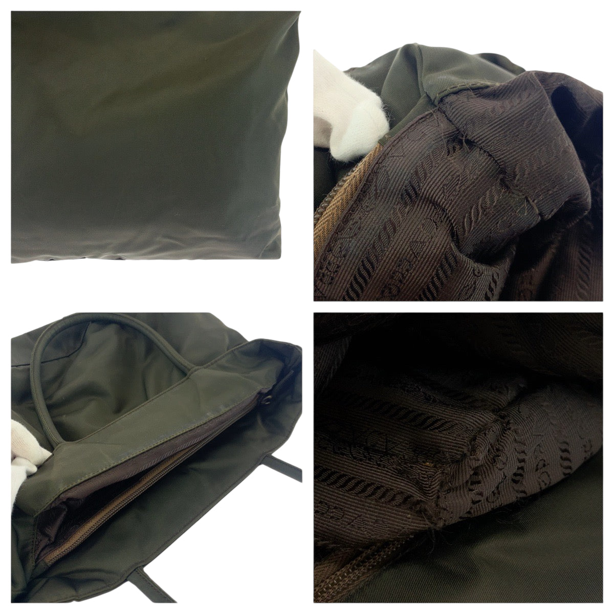 PRADA Tote Bag Nylon Khaki SilverMetal Test Triangle With logo
