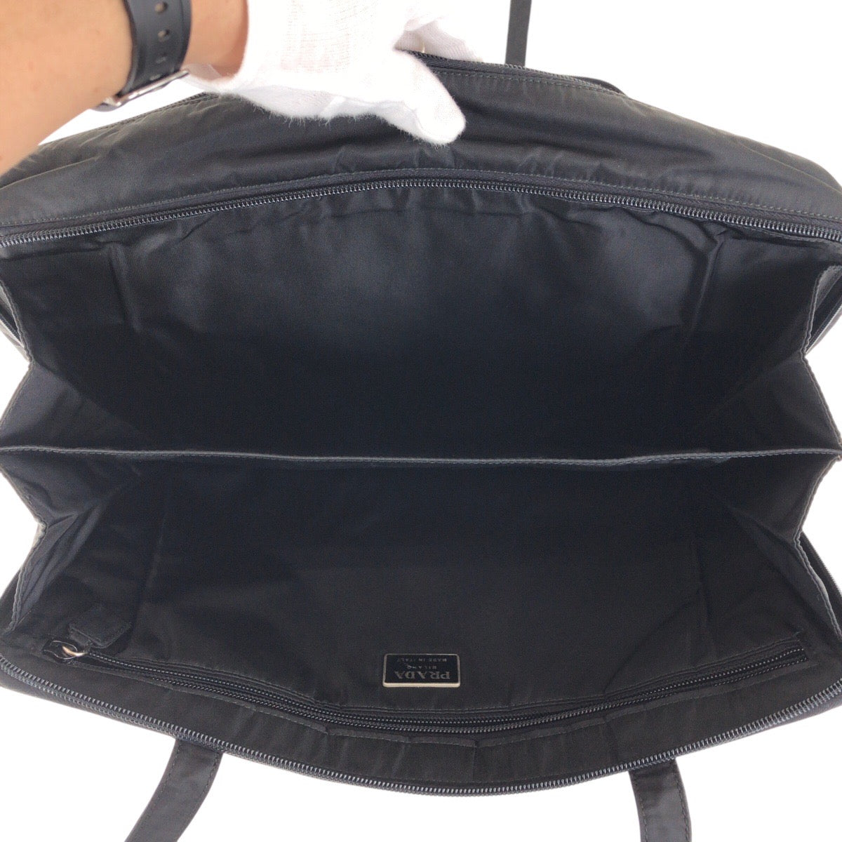 PRADA Business bag Nylon Black SilverMetal Test Triangle With logo