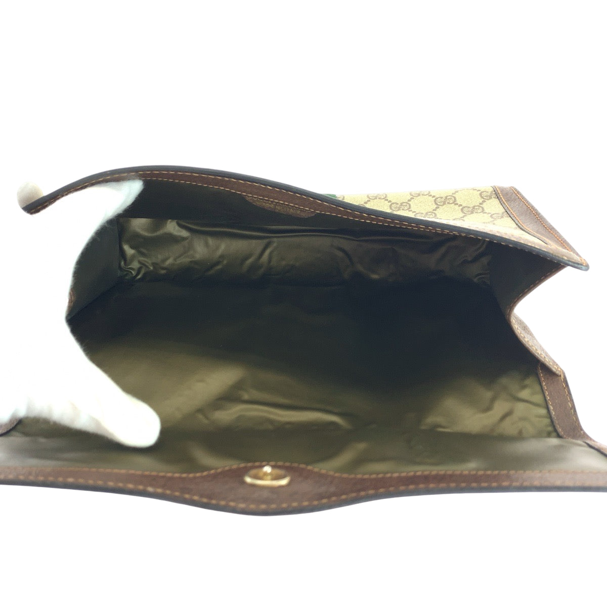 GUCCI Clutch bag GG Supreme Canvas Beige Brown Gold Metal Gucci Perfume Sherry Line