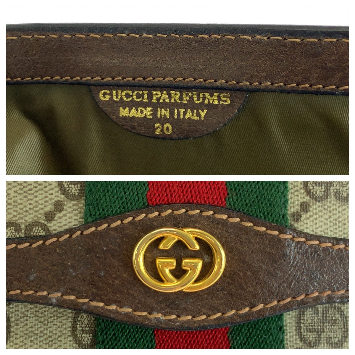 GUCCI Clutch bag GG Supreme Canvas Beige Brown Gold Metal Gucci Perfume Sherry Line