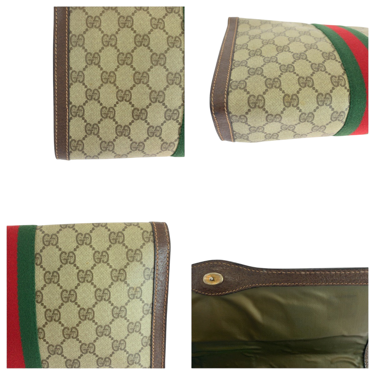 GUCCI Clutch bag GG Supreme Canvas Beige Brown Gold Metal Gucci Perfume Sherry Line