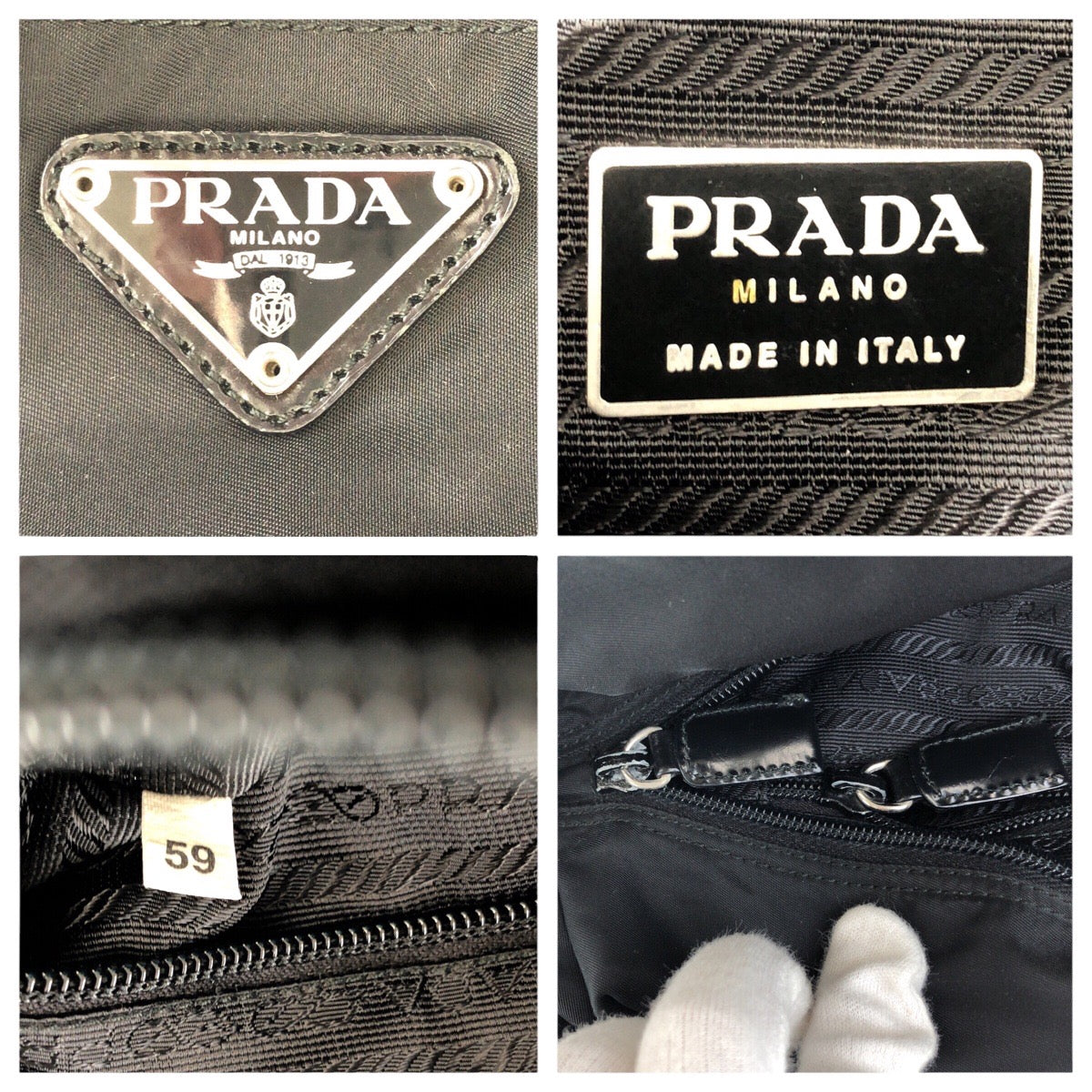 PRADA Tote Bag Nylon Black SilverMetal Test Triangle With logo