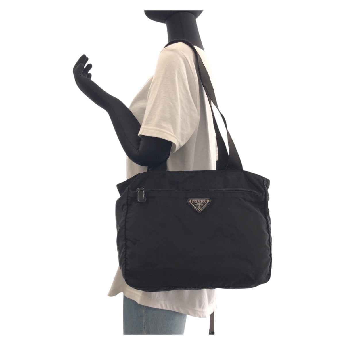 PRADA Tote Bag Nylon Black SilverMetal Test Triangle With logo