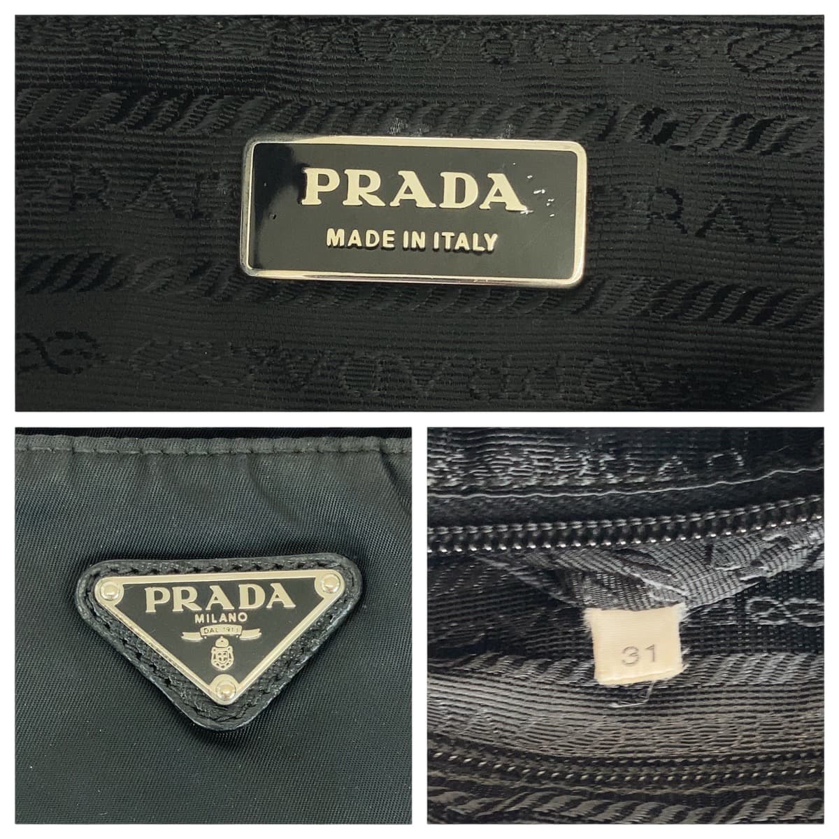 PRADA Shoulder Bag Nylon Black SilverMetal Test Triangle With logo