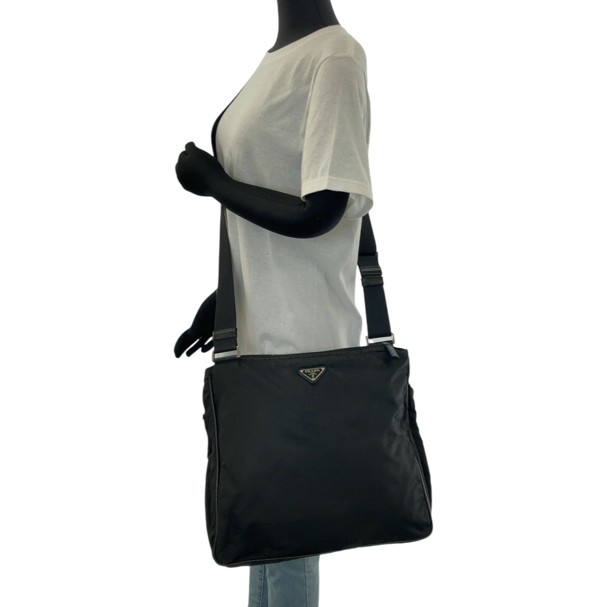 PRADA Shoulder Bag Nylon Black SilverMetal Test Triangle With logo