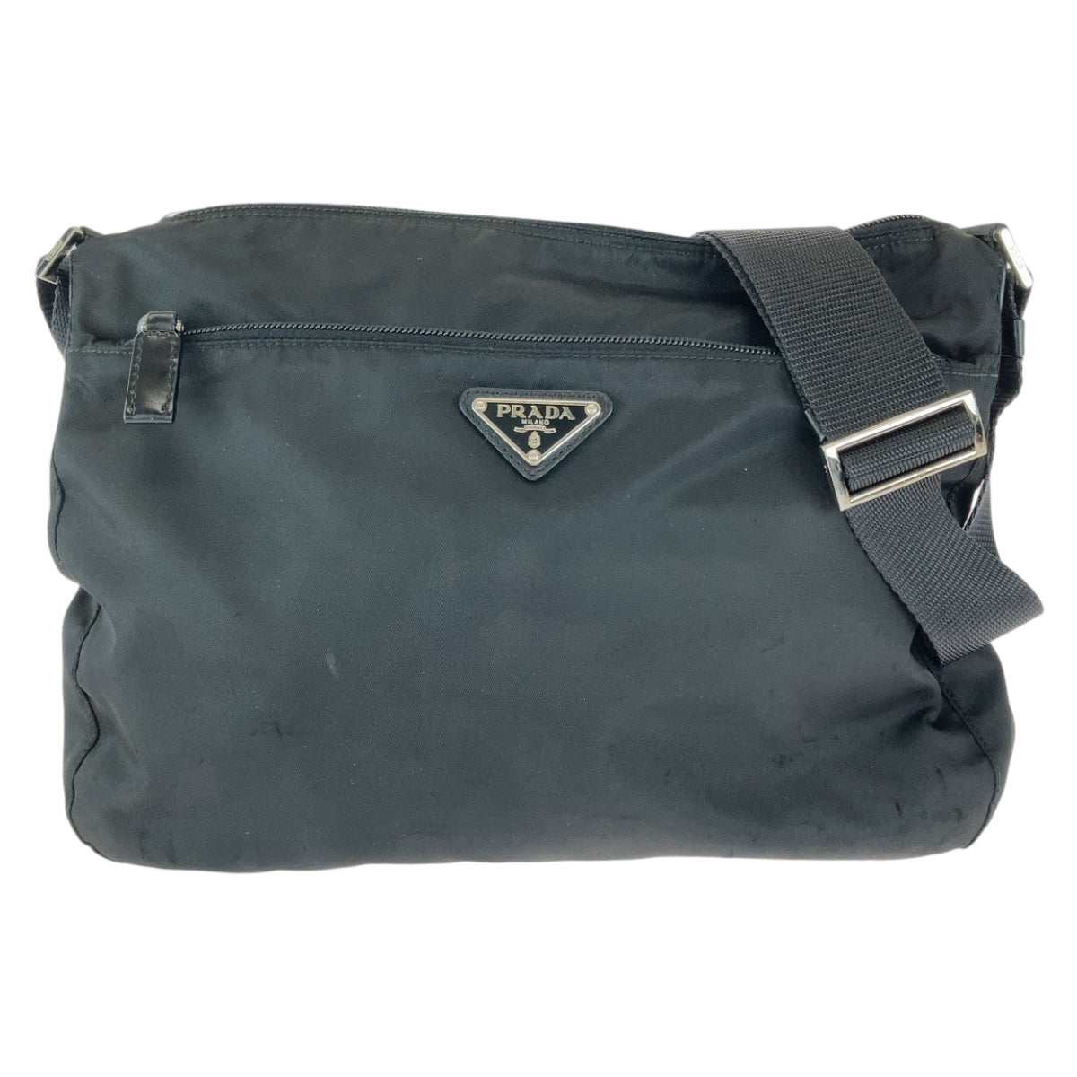 PRADA Shoulder Bag Nylon Black Silver Metal Test Triangle With logo