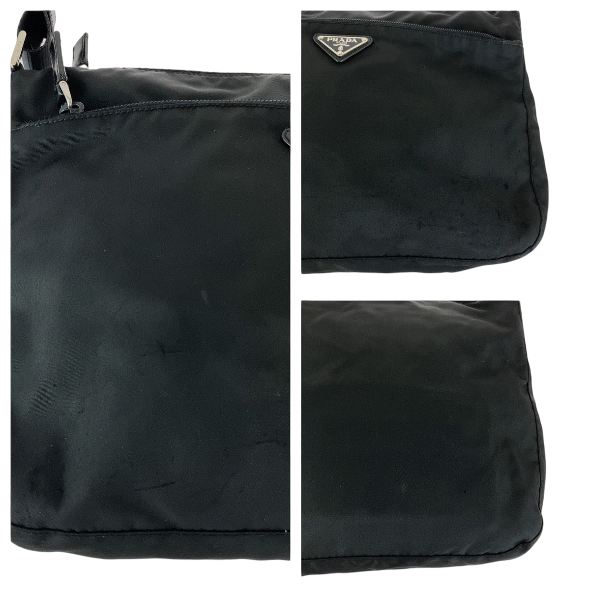 PRADA Shoulder Bag Nylon Black Silver Metal Test Triangle With logo