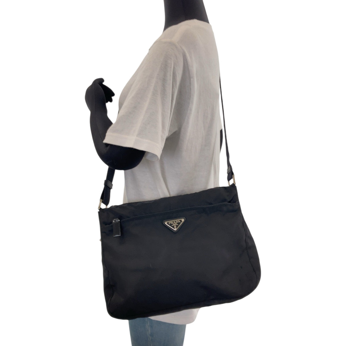 PRADA Shoulder Bag Nylon Black Silver Metal Test Triangle With logo