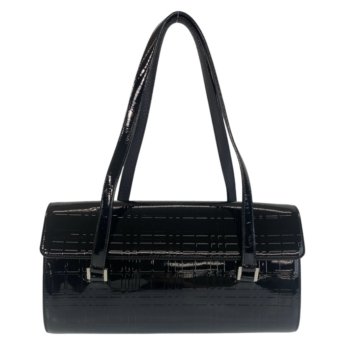 BURBERRY Shoulder Bag enamel black Check Pattern Embossed