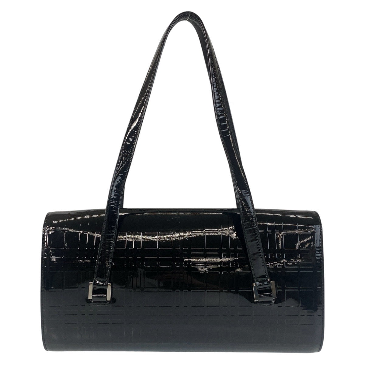 BURBERRY Shoulder Bag enamel black Check Pattern Embossed