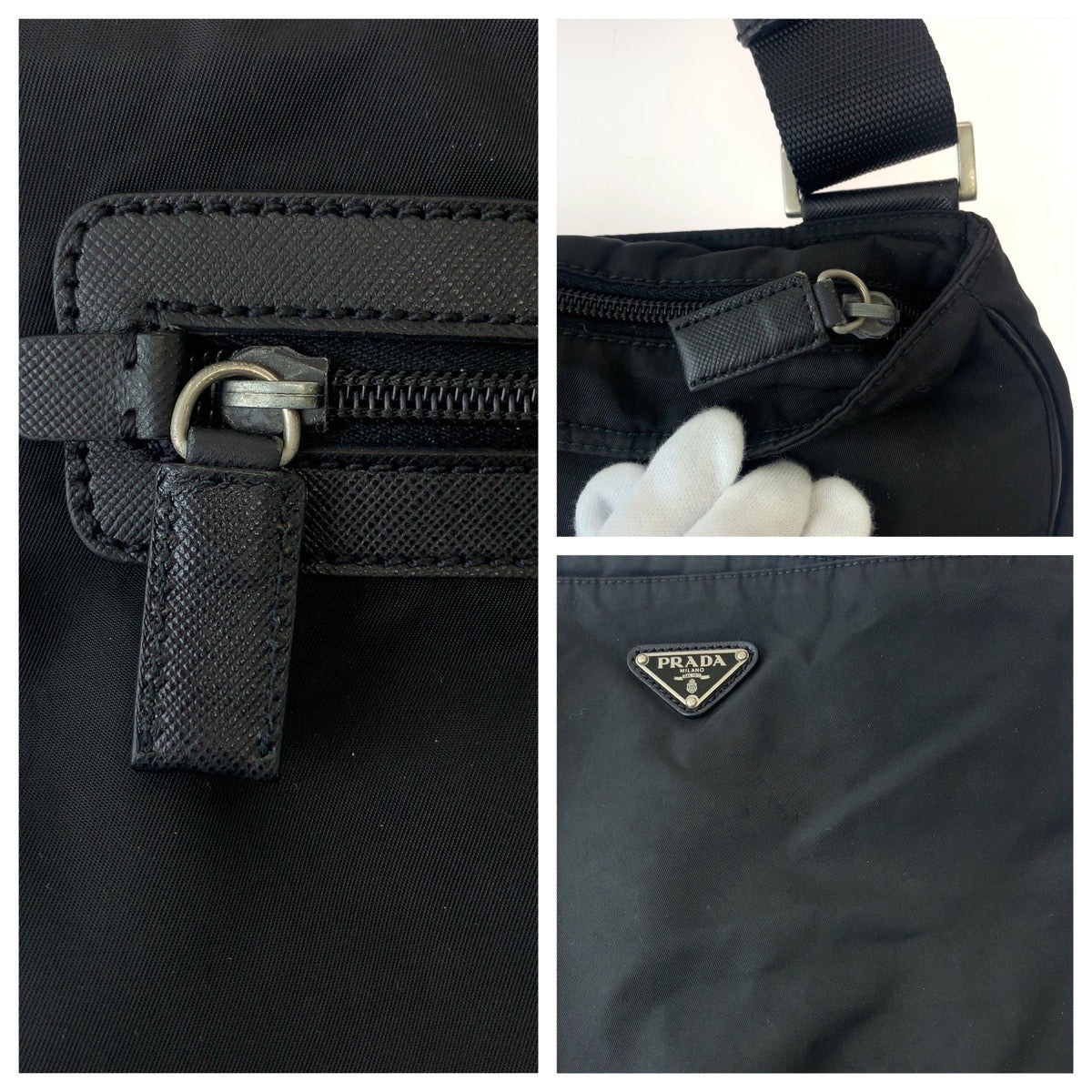PRADA Shoulder Bag Nylon Black SilverMetal Test Triangle With logo
