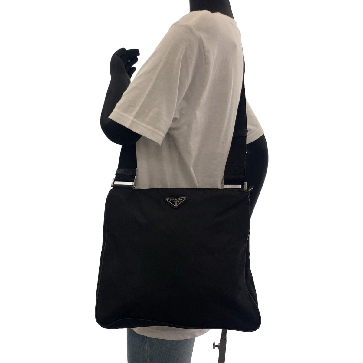 PRADA Shoulder Bag Nylon Black SilverMetal Test Triangle With logo