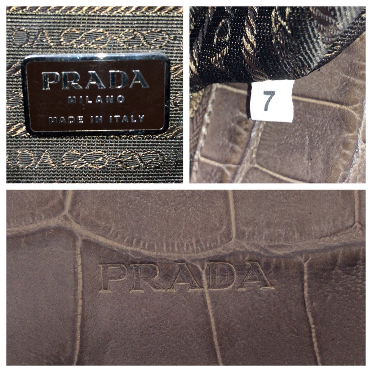 PRADA Handbag Nylon gray Test Croco embossed