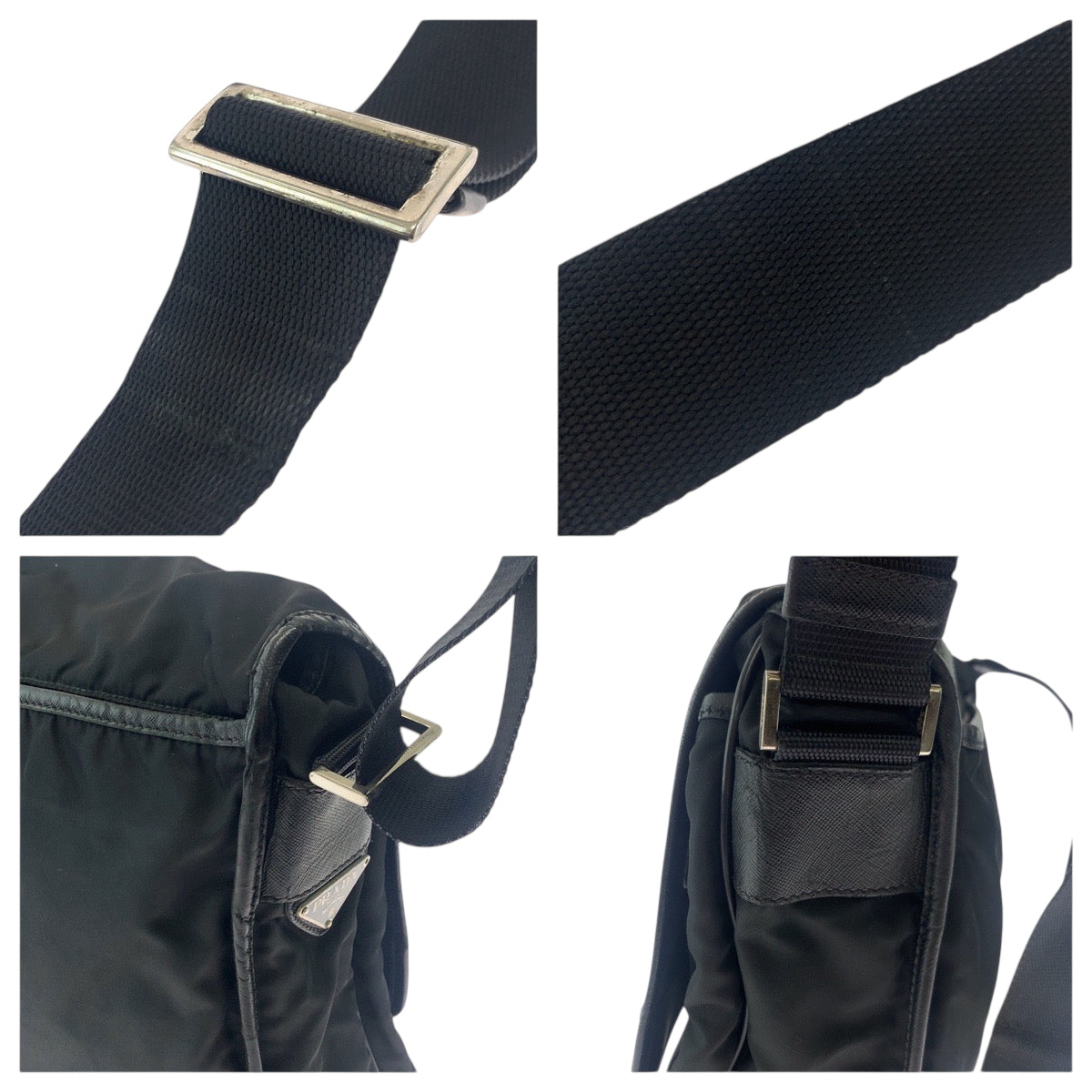PRADA Shoulder Bag V166 Nylon Black SilverMetal Test Triangle With logo