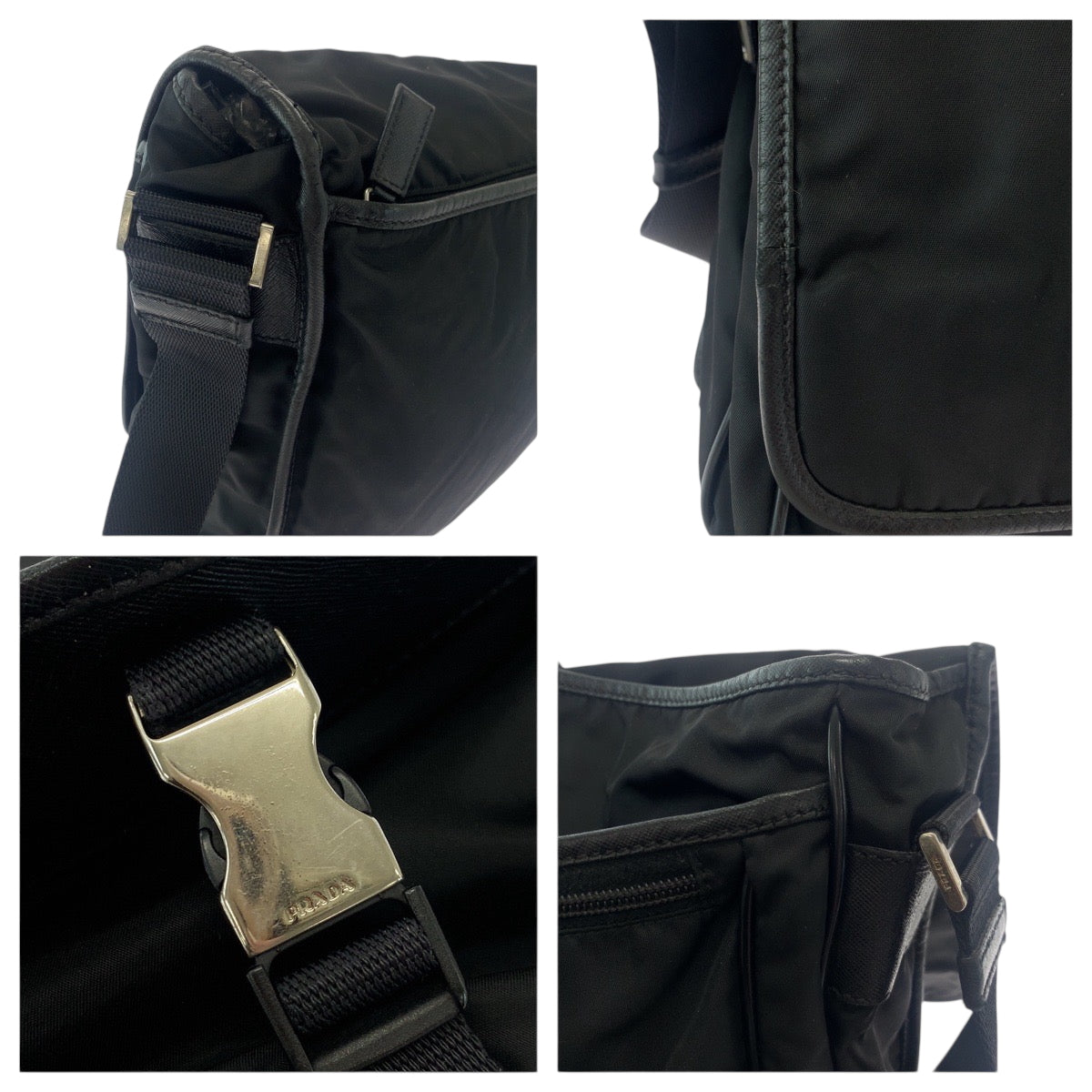 PRADA Shoulder Bag V166 Nylon Black SilverMetal Test Triangle With logo