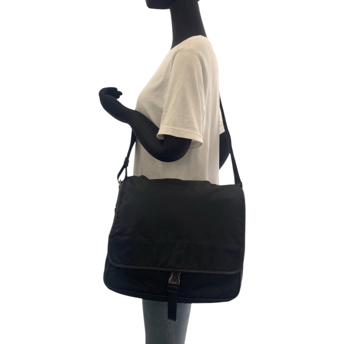 PRADA Shoulder Bag V166 Nylon Black SilverMetal Test Triangle With logo