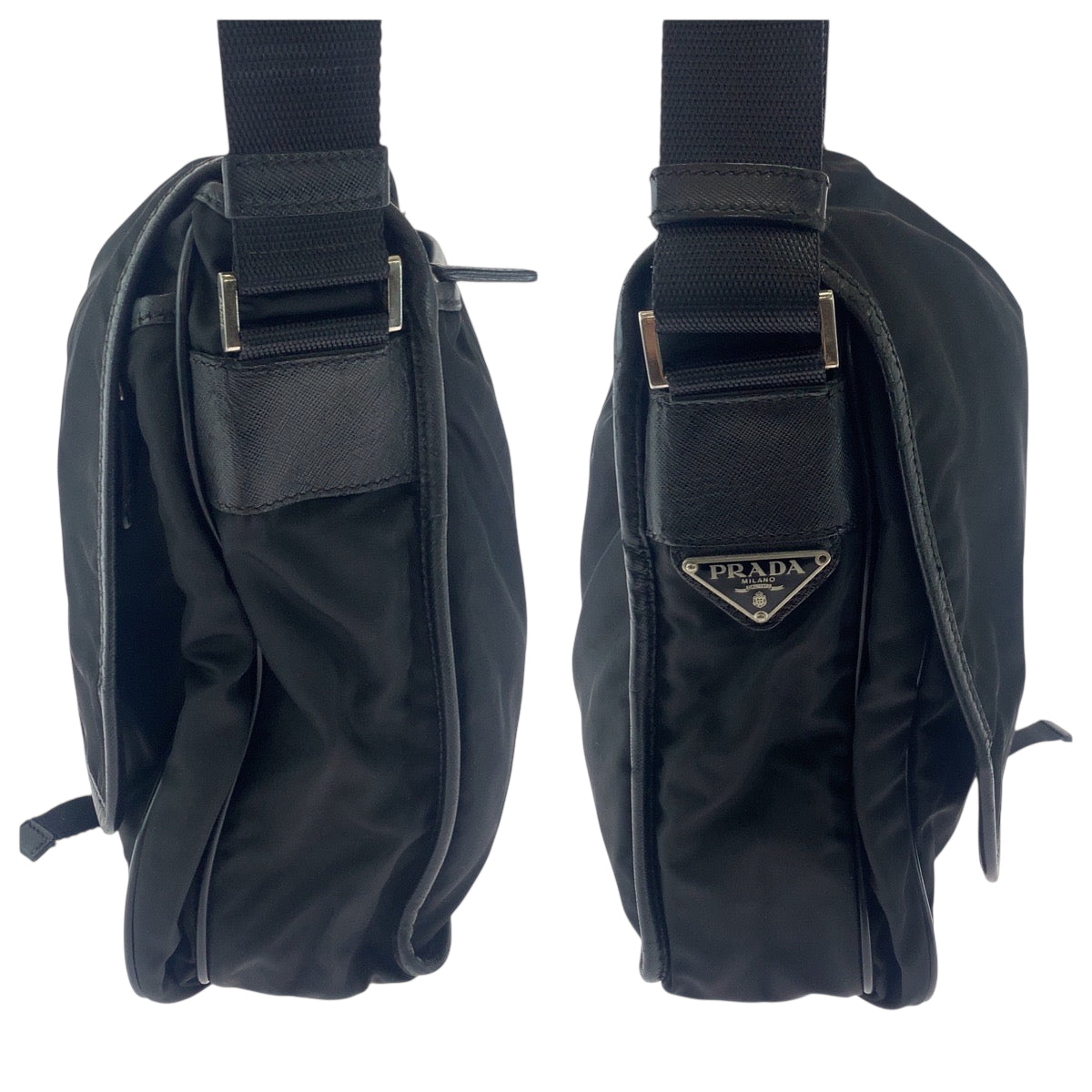 PRADA Shoulder Bag V166 Nylon Black SilverMetal Test Triangle With logo