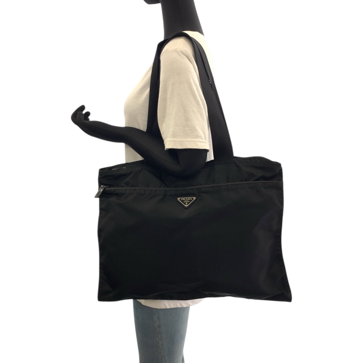 PRADA Tote Bag Nylon Black SilverMetal Test Triangle With logo