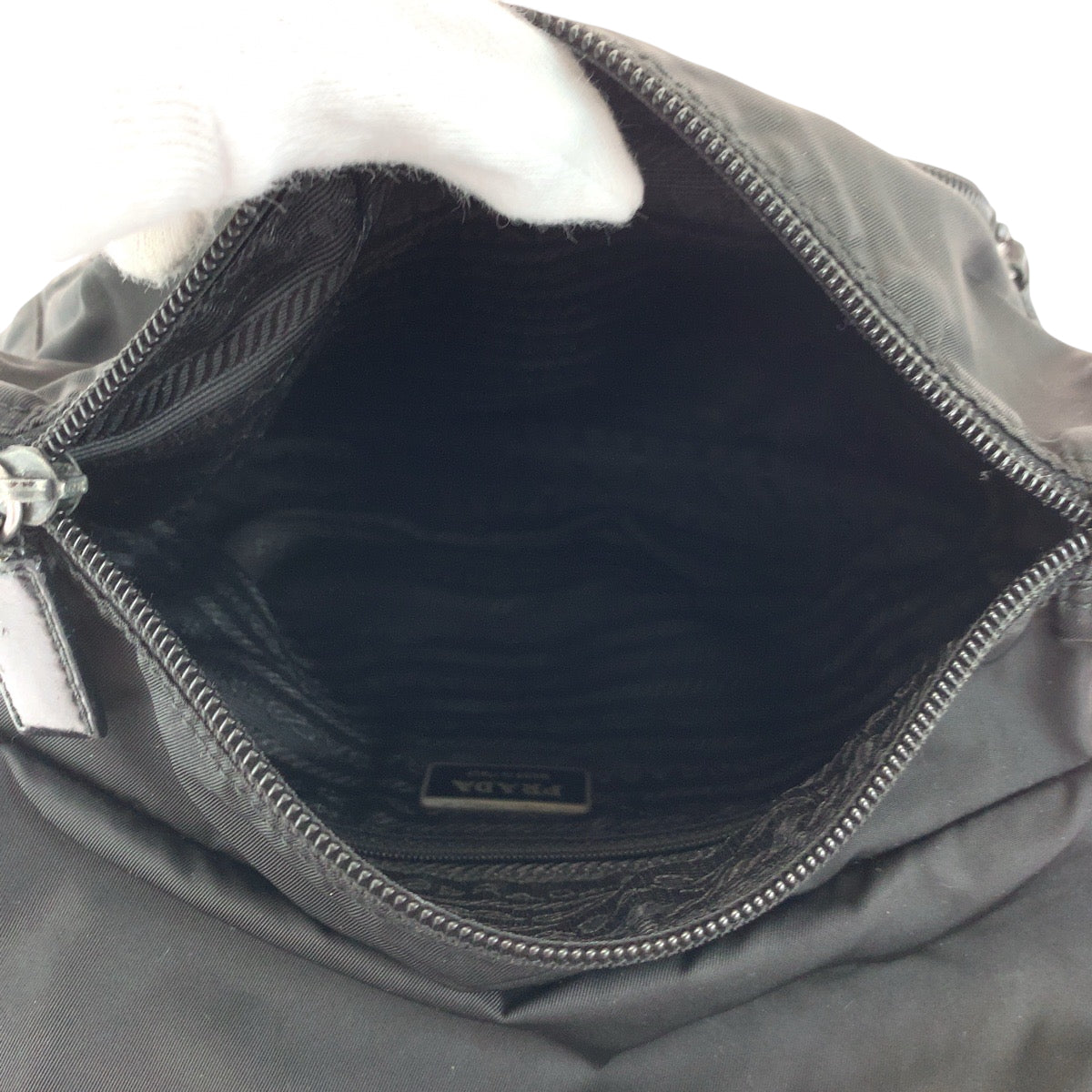 PRADA Shoulder Bag Nylon Black SilverMetal Test Triangle With logo