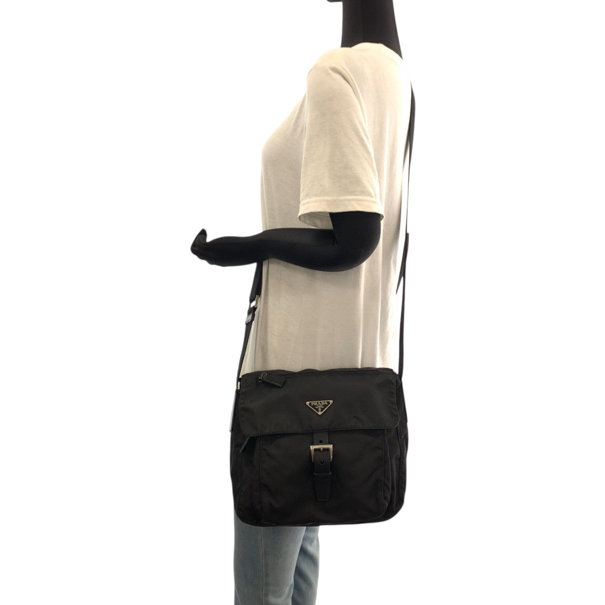 PRADA Shoulder Bag Nylon Black SilverMetal Test Triangle With logo