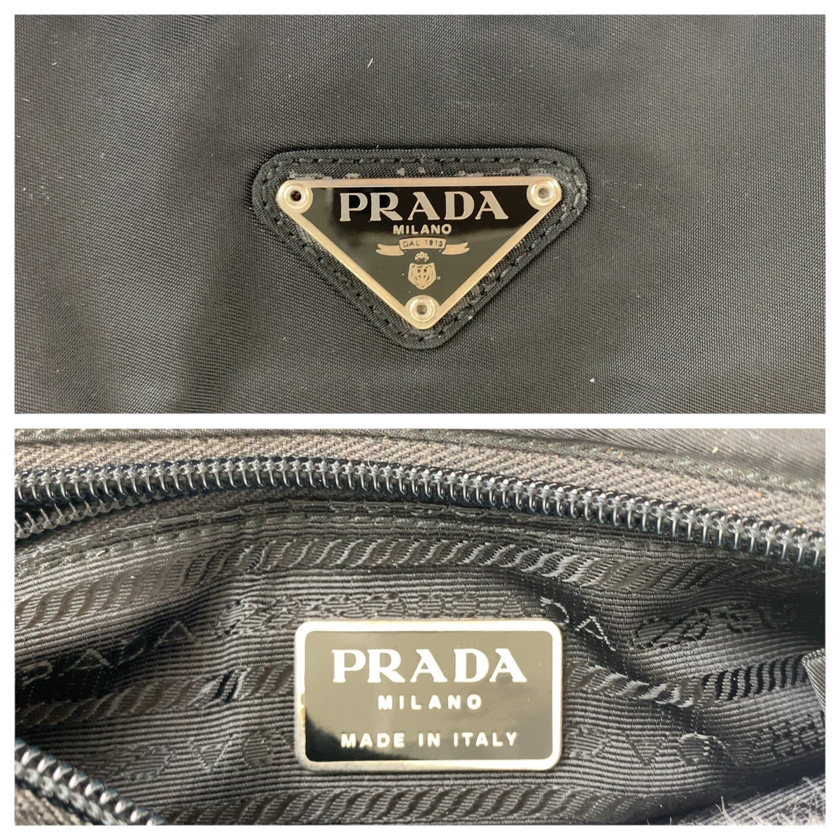 PRADA Tote Bag Nylon Black SilverMetal Test Triangle With logo