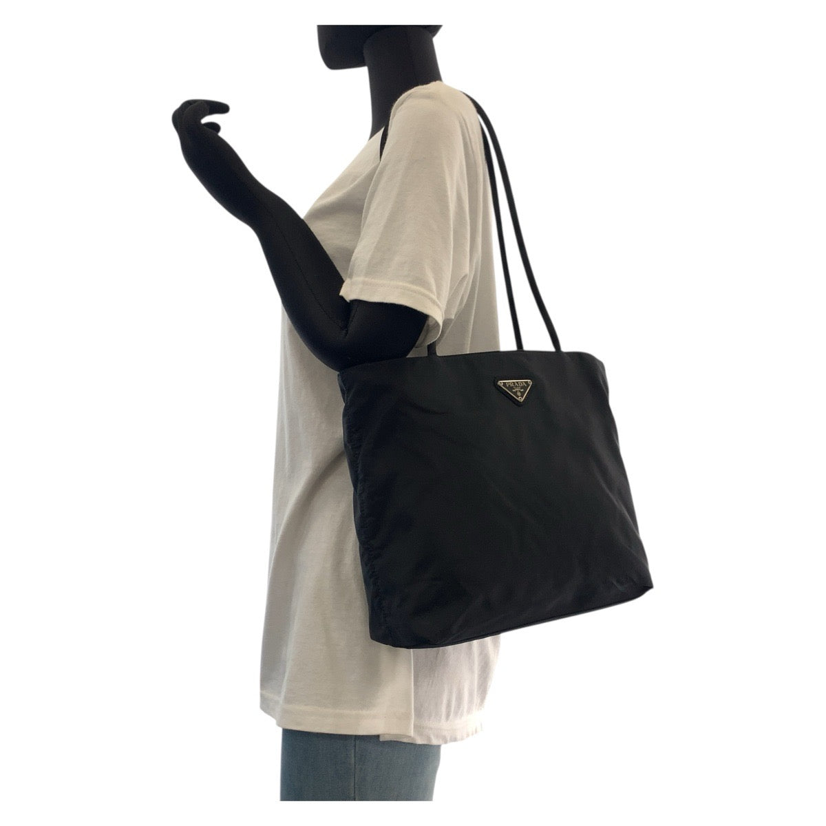 PRADA Tote Bag Nylon Black SilverMetal Test Triangle With logo