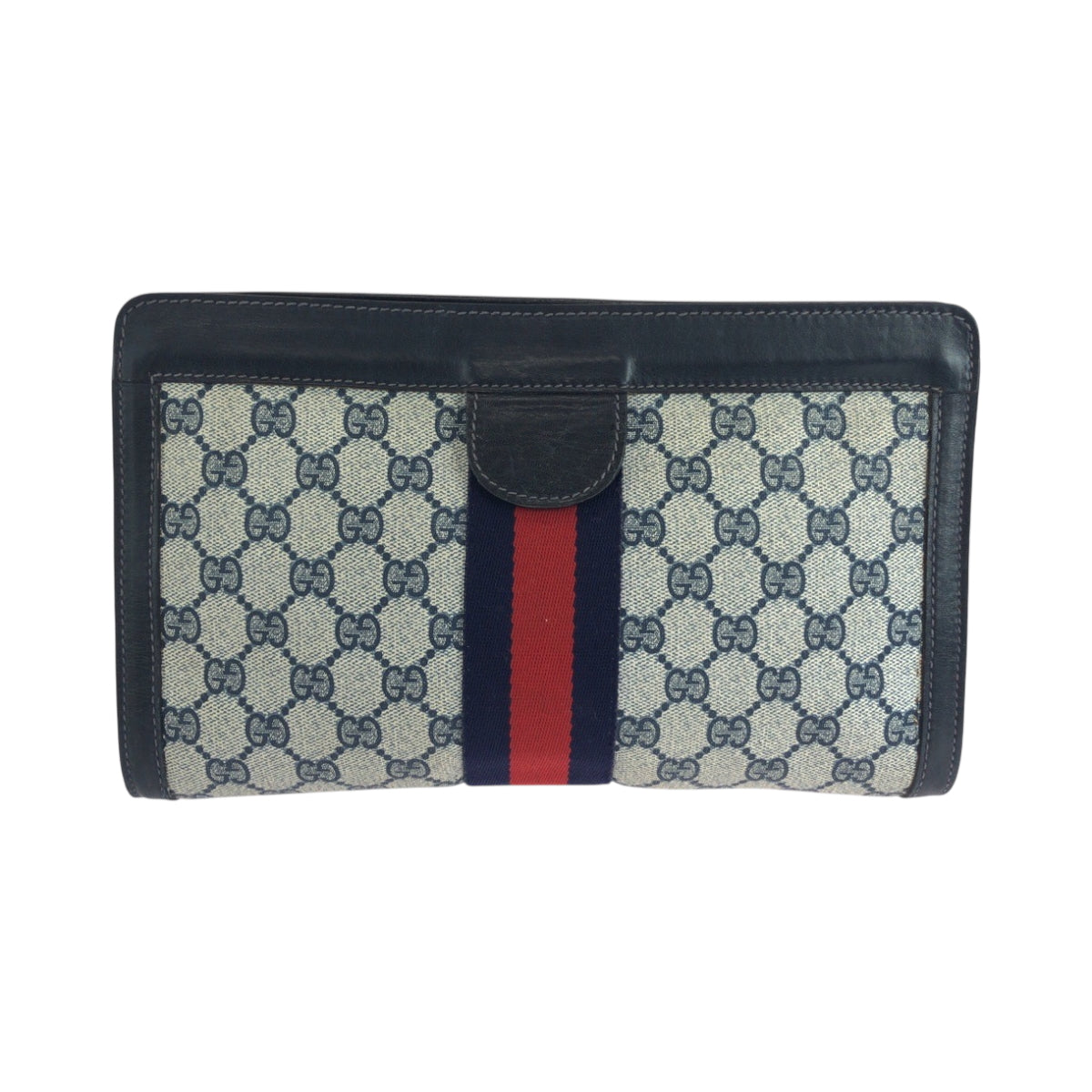 GUCCI Clutch bag GG Supreme Canvas Gray navy Sherry line