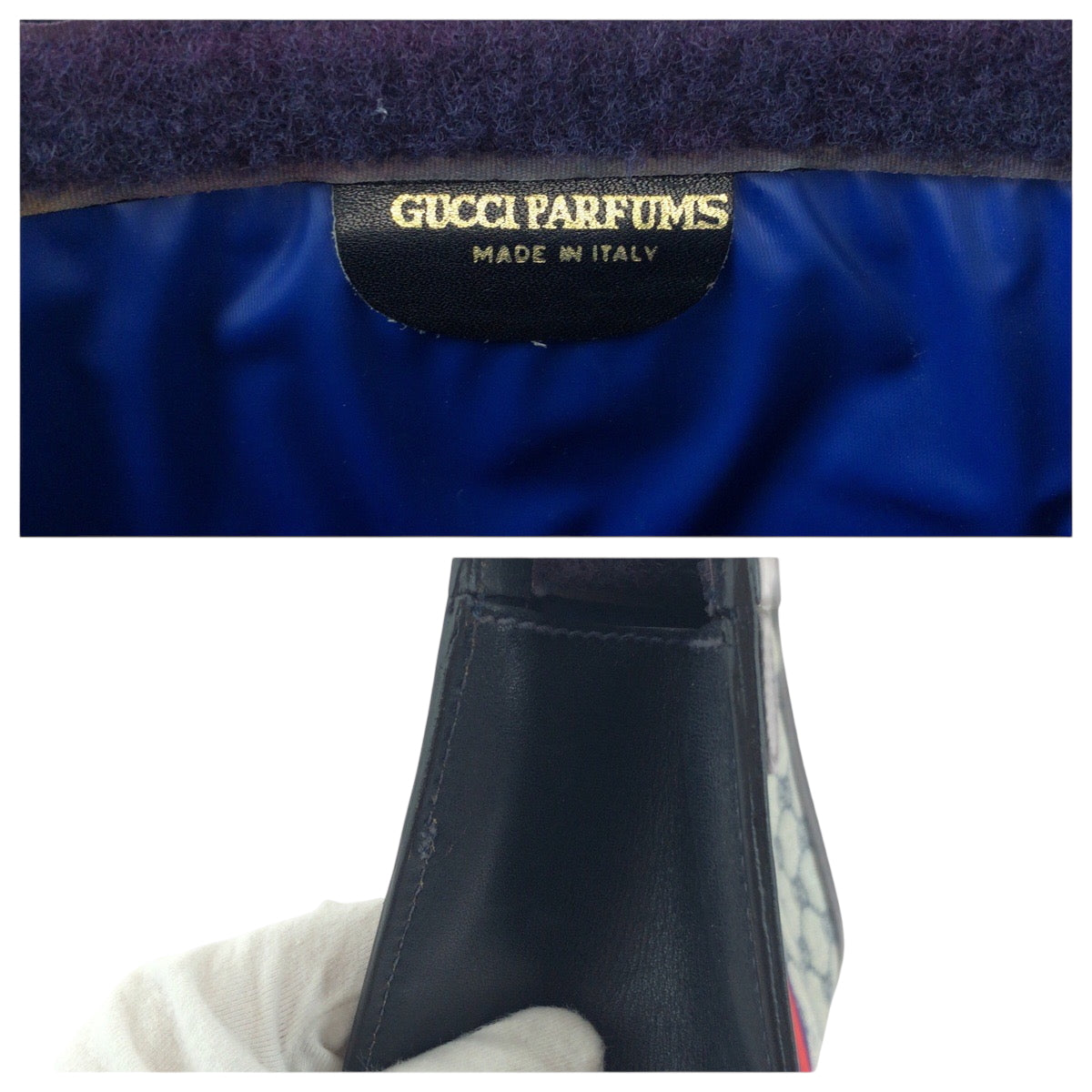 GUCCI Clutch bag GG Supreme Canvas Gray navy Sherry line