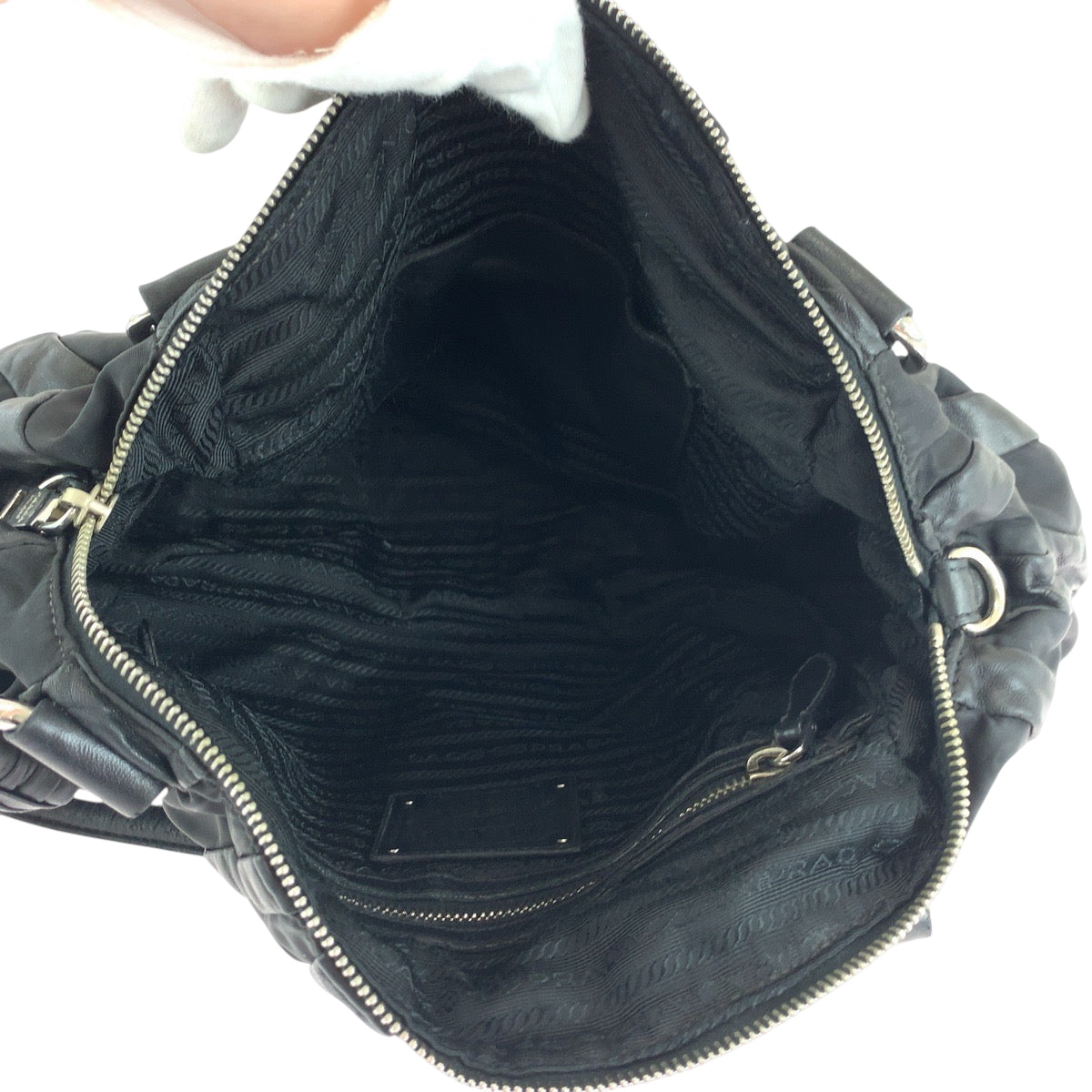 PRADA Handbag Nylon Black Silver Metal logo