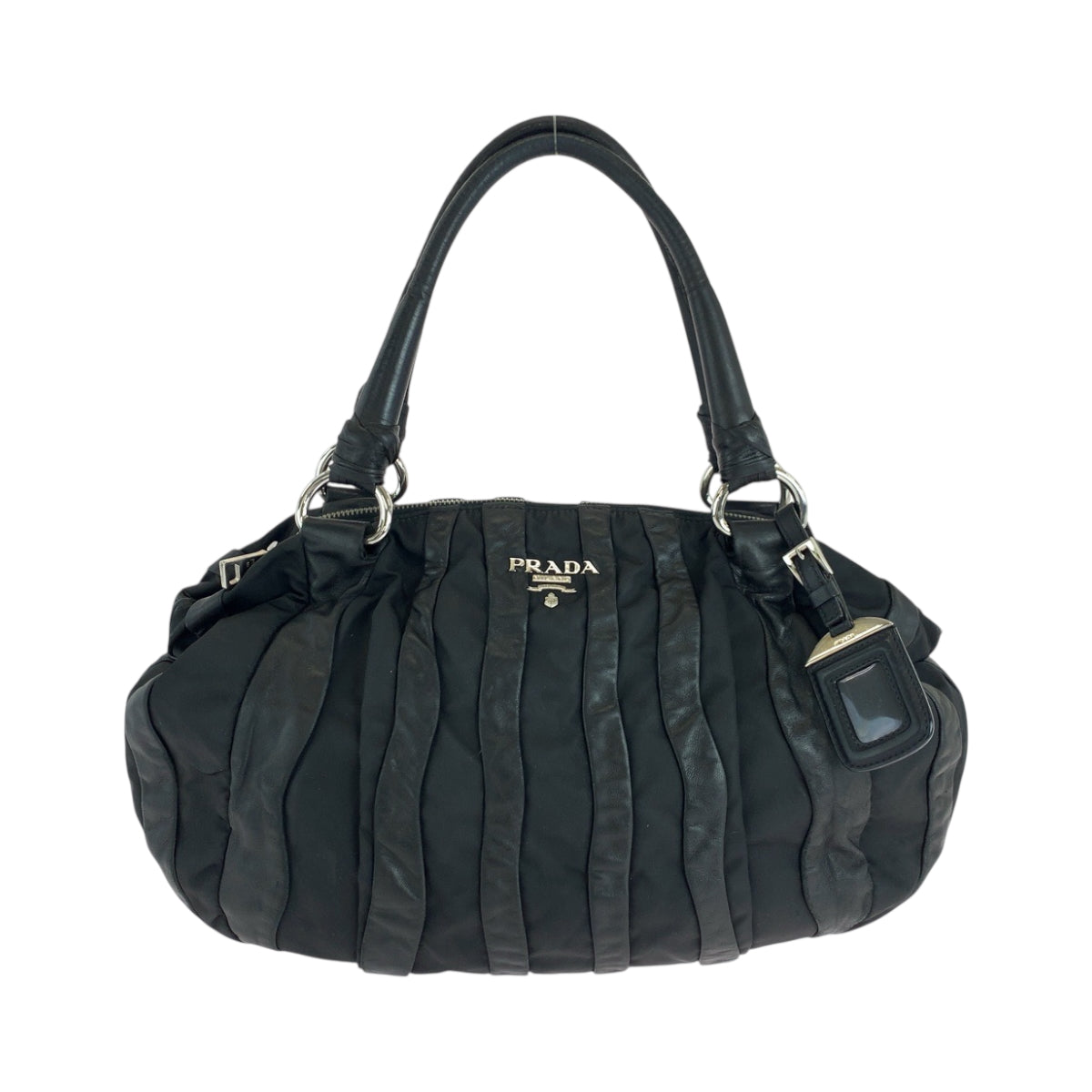 PRADA Handbag Nylon Black Silver Metal logo