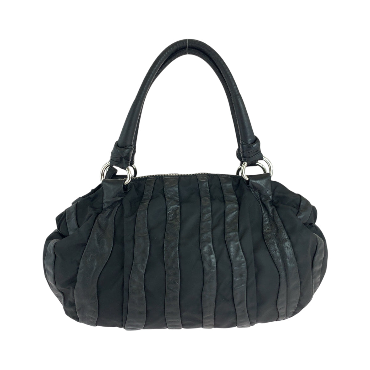 PRADA Handbag Nylon Black Silver Metal logo