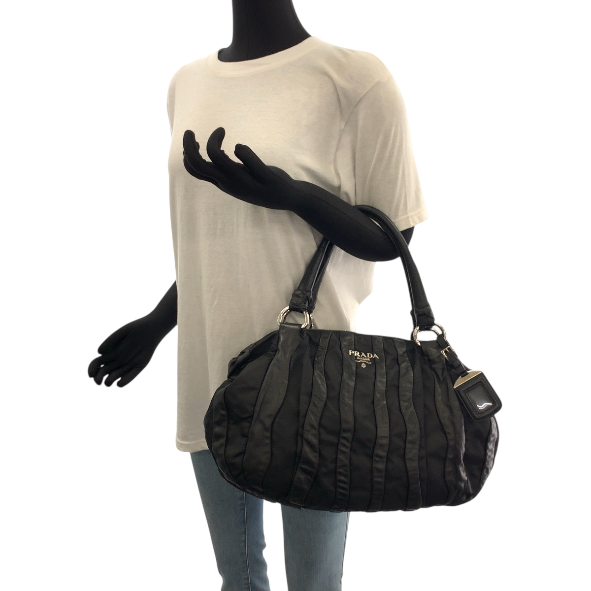 PRADA Handbag Nylon Black Silver Metal logo
